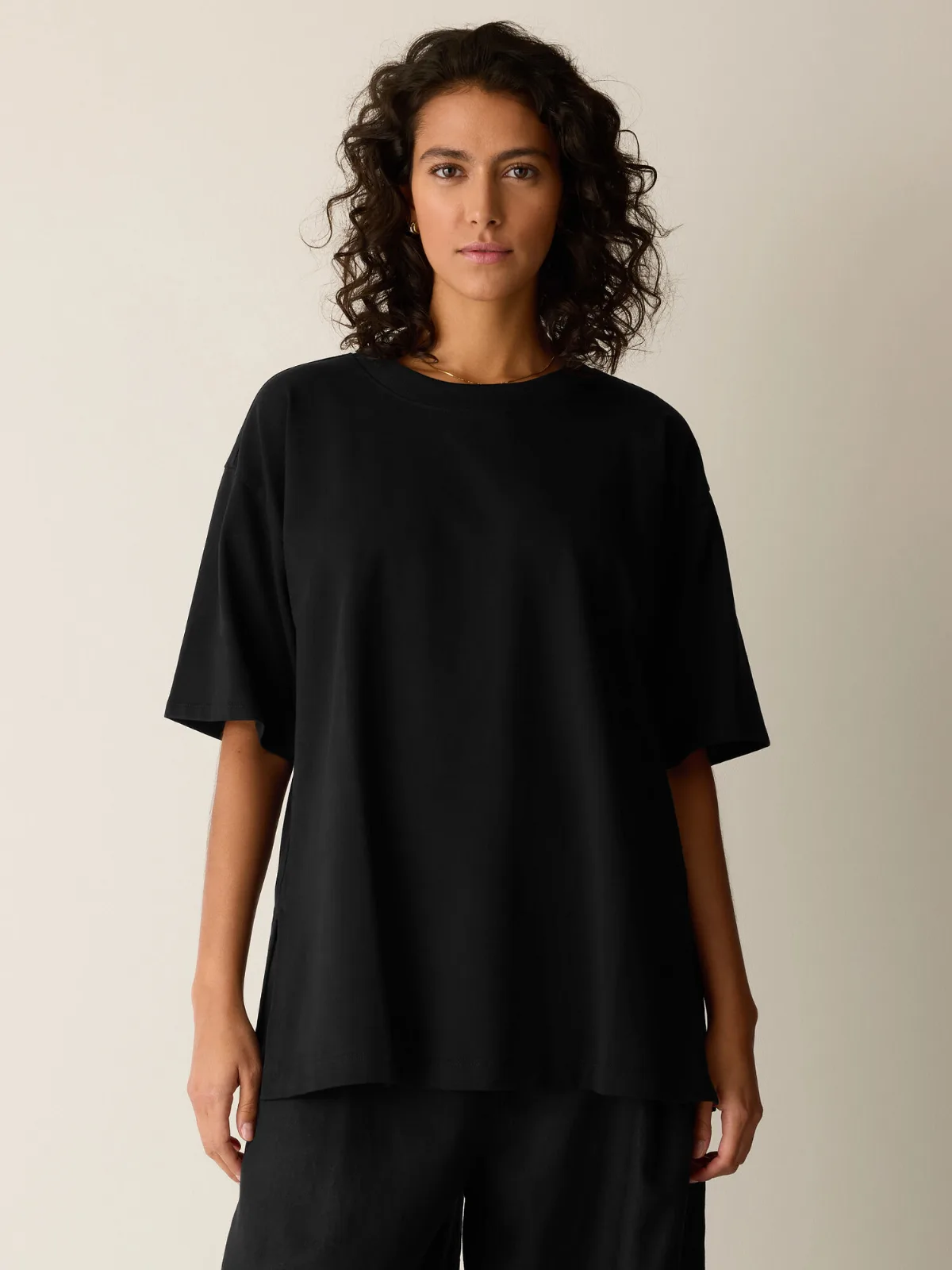 Pima Cotton Stretch Jersey Crew Neck Long Top by EILEEN FISHER