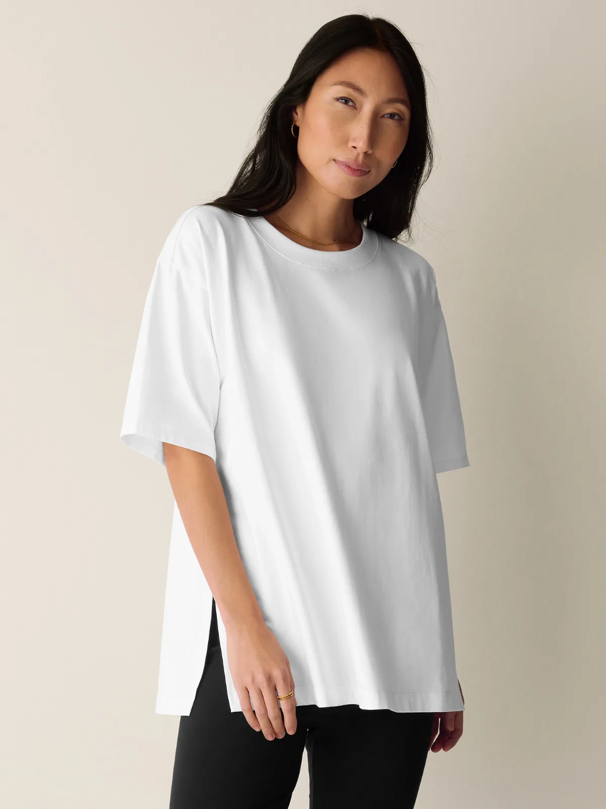 Pima Cotton Stretch Jersey Crew Neck Long Top
