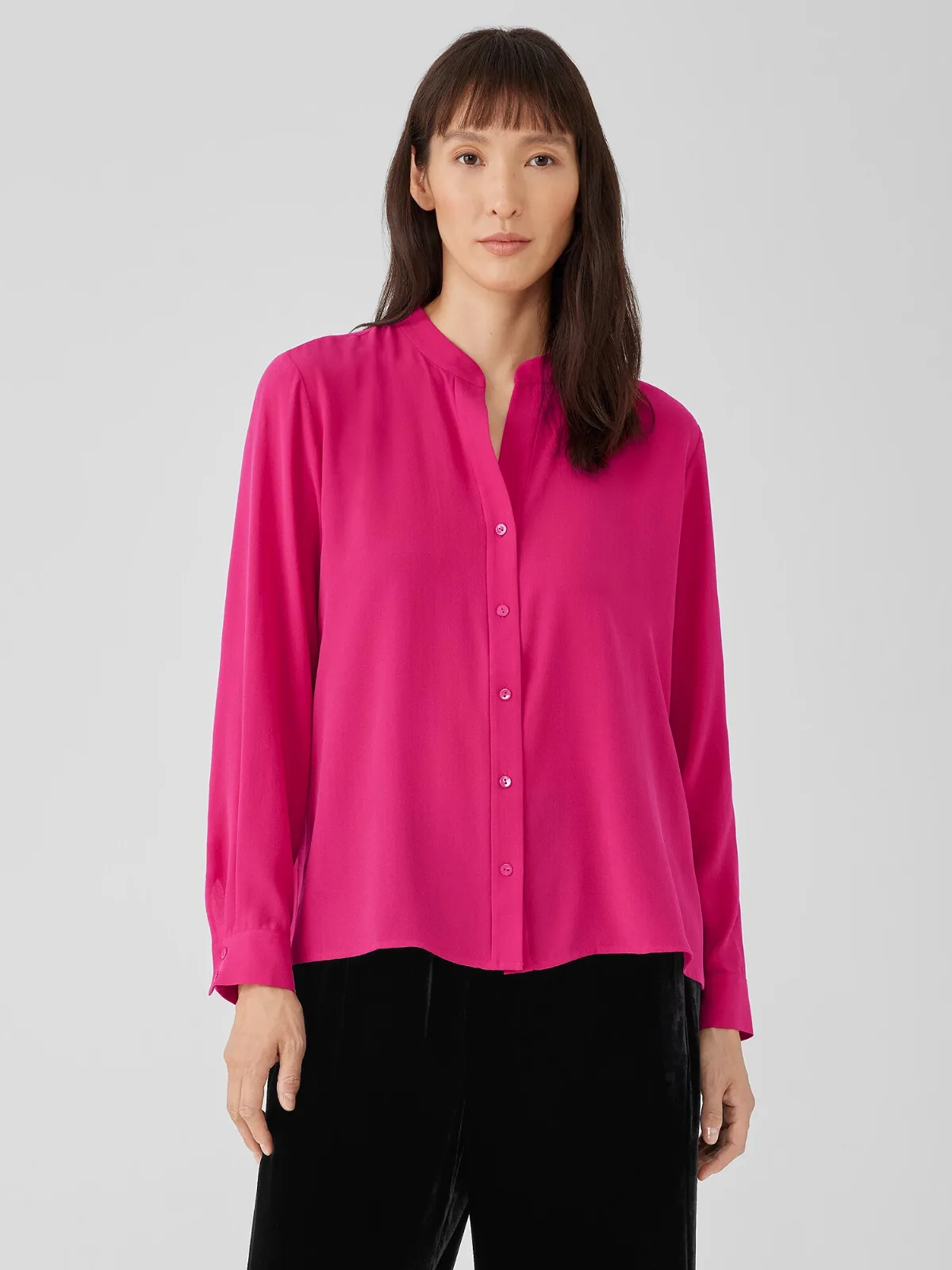 Silk Georgette Crepe Shirred-Back Shirt