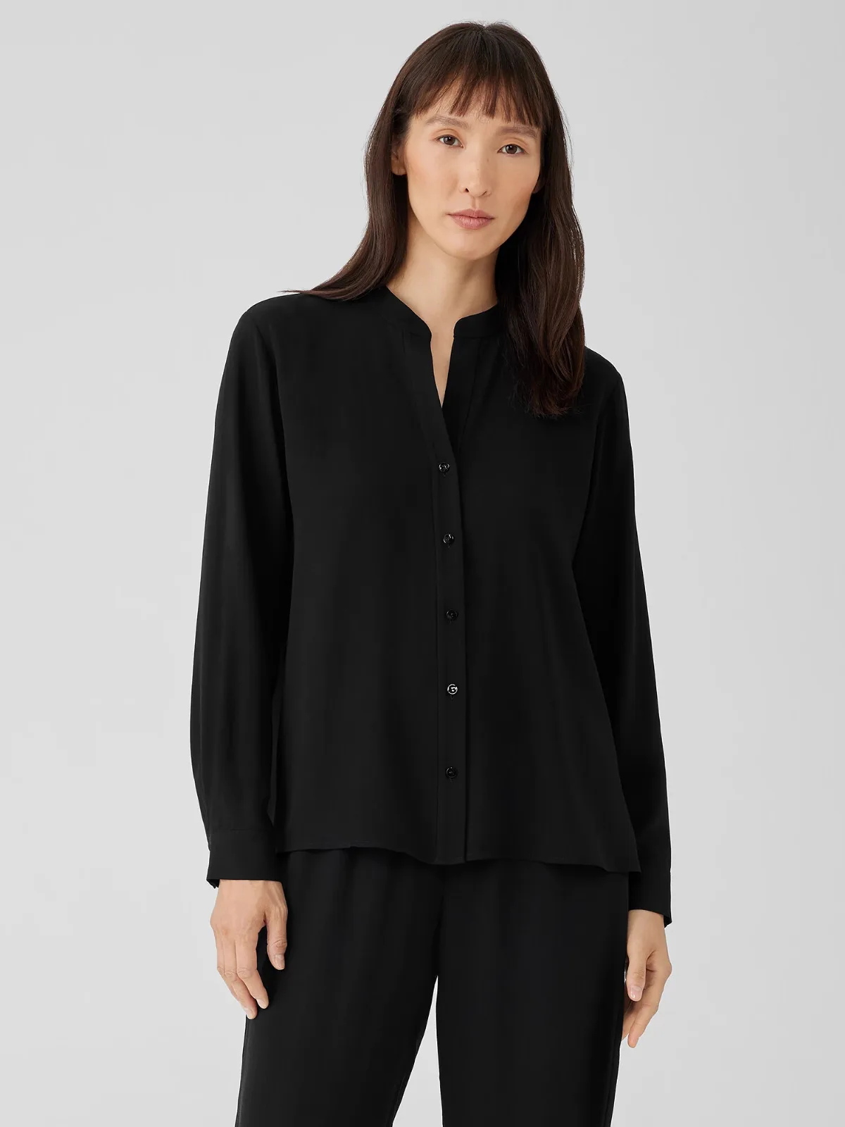 Silk Georgette Crepe Shirred-Back Shirt