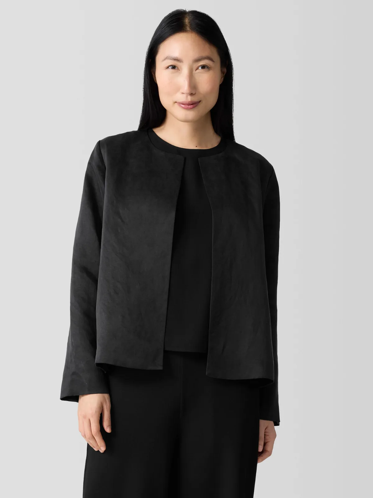 Linen Silk Satin Round Neck Jacket