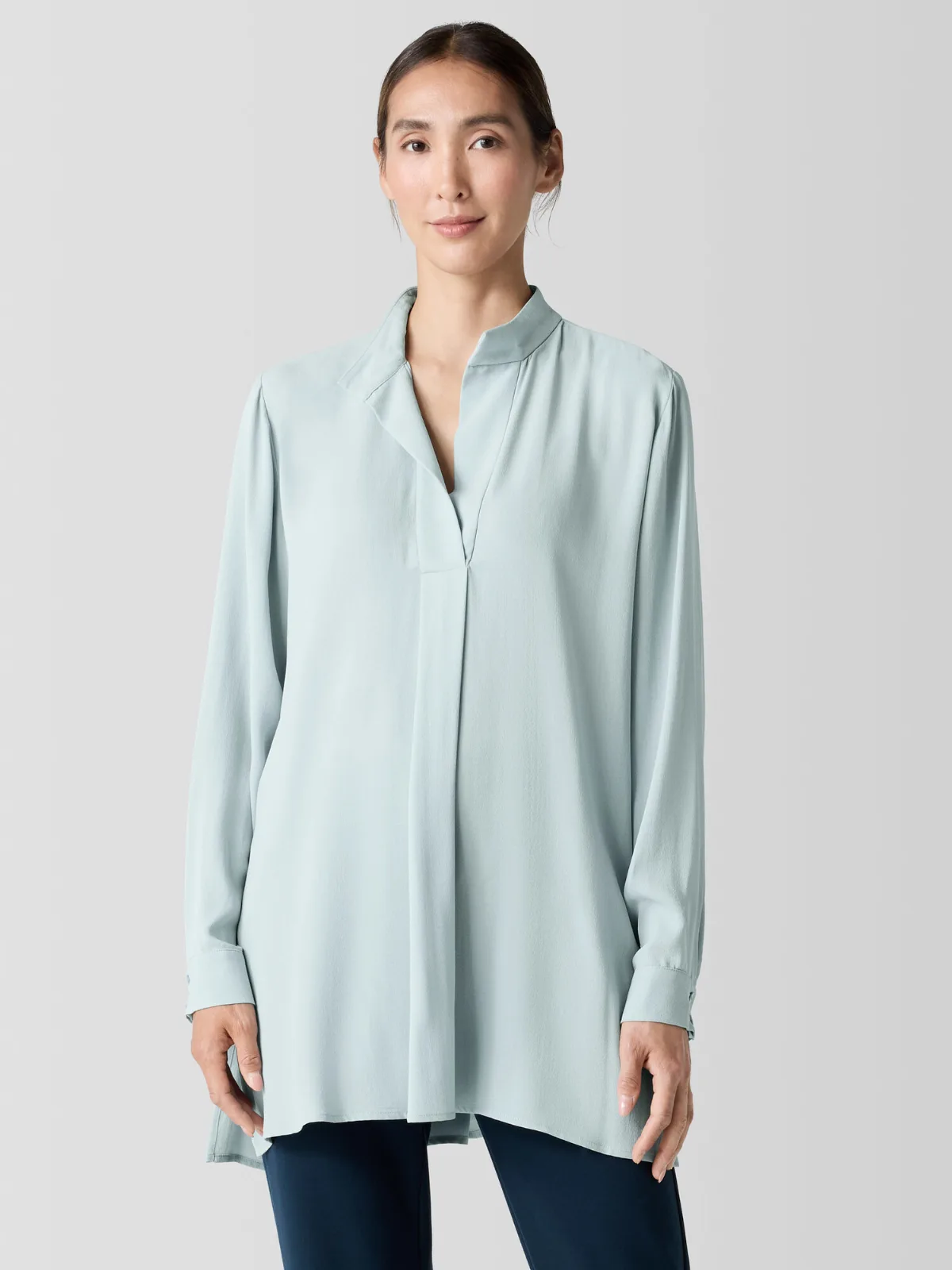 Silk Georgette Crepe Stand Collar Top