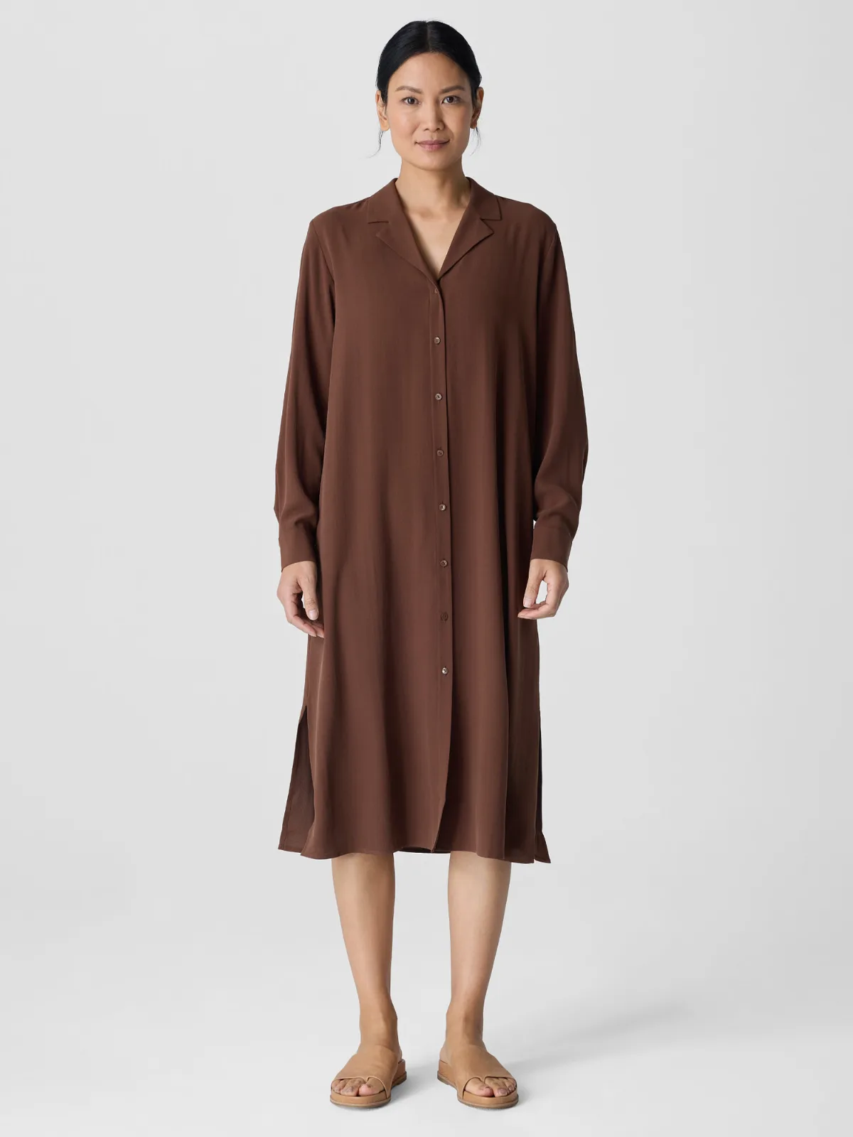 Silk Georgette Crepe Notch Collar Shirtdress