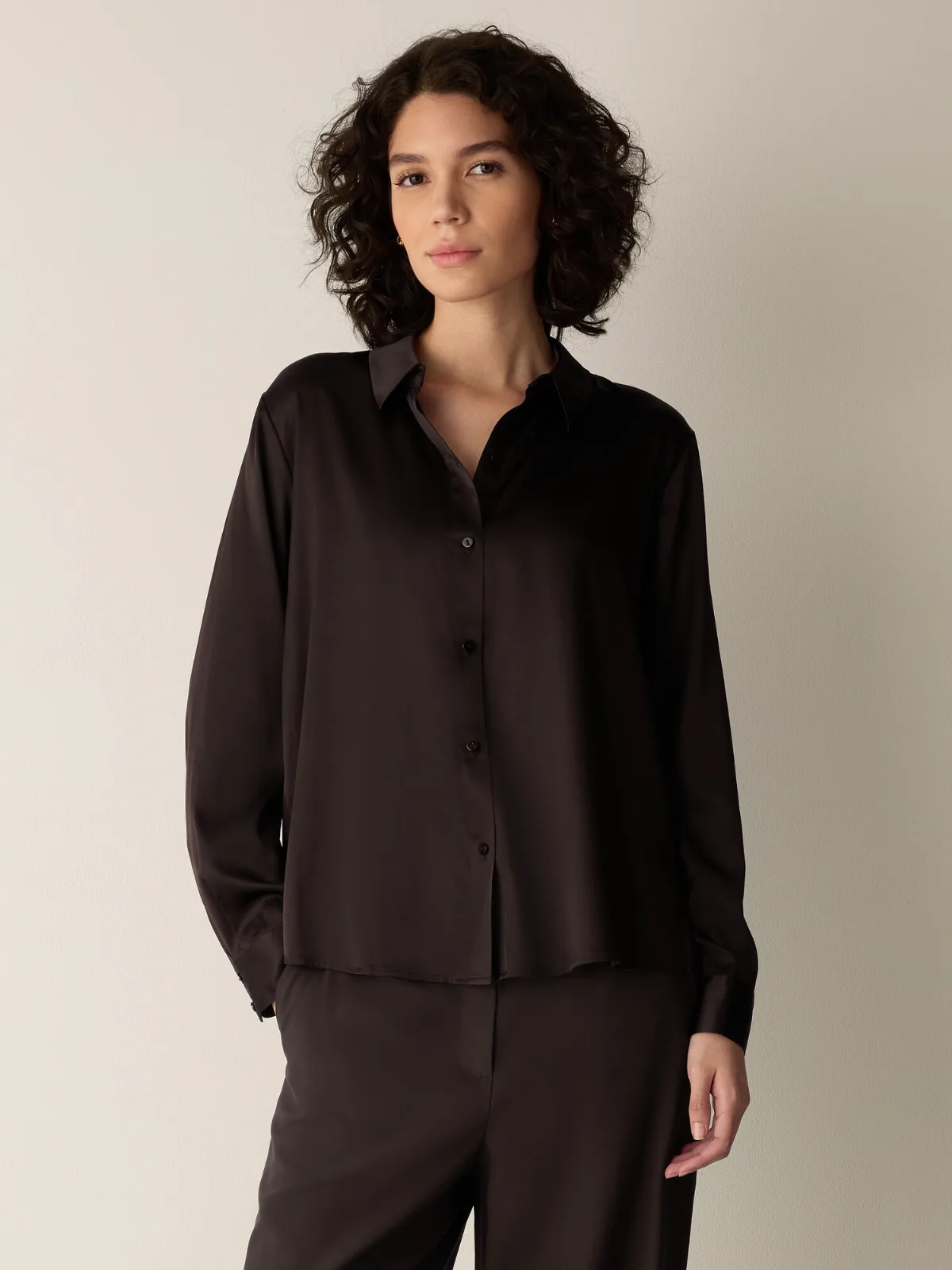 Stretch Silk Charmeuse Classic Collar Shirt