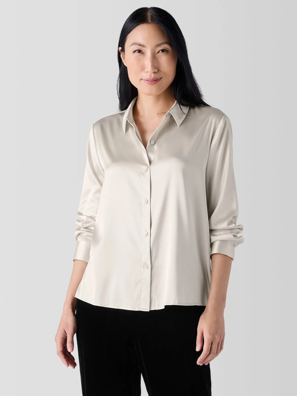 Stretch Silk Charmeuse Classic Collar Shirt