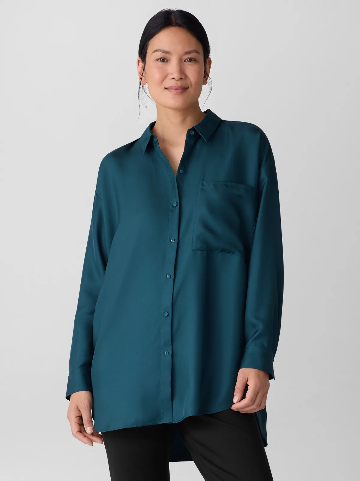 Silk Twill Classic Collar Long Shirt