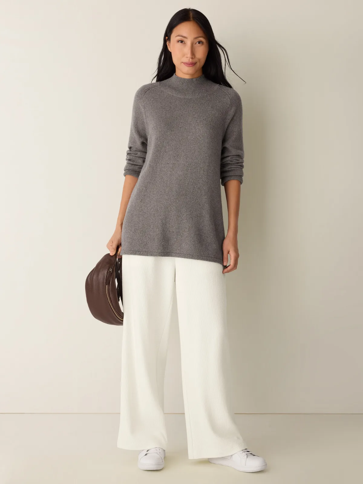 Cotton & Recycled Cashmere Turtleneck Long Top by EILEEN FISHER