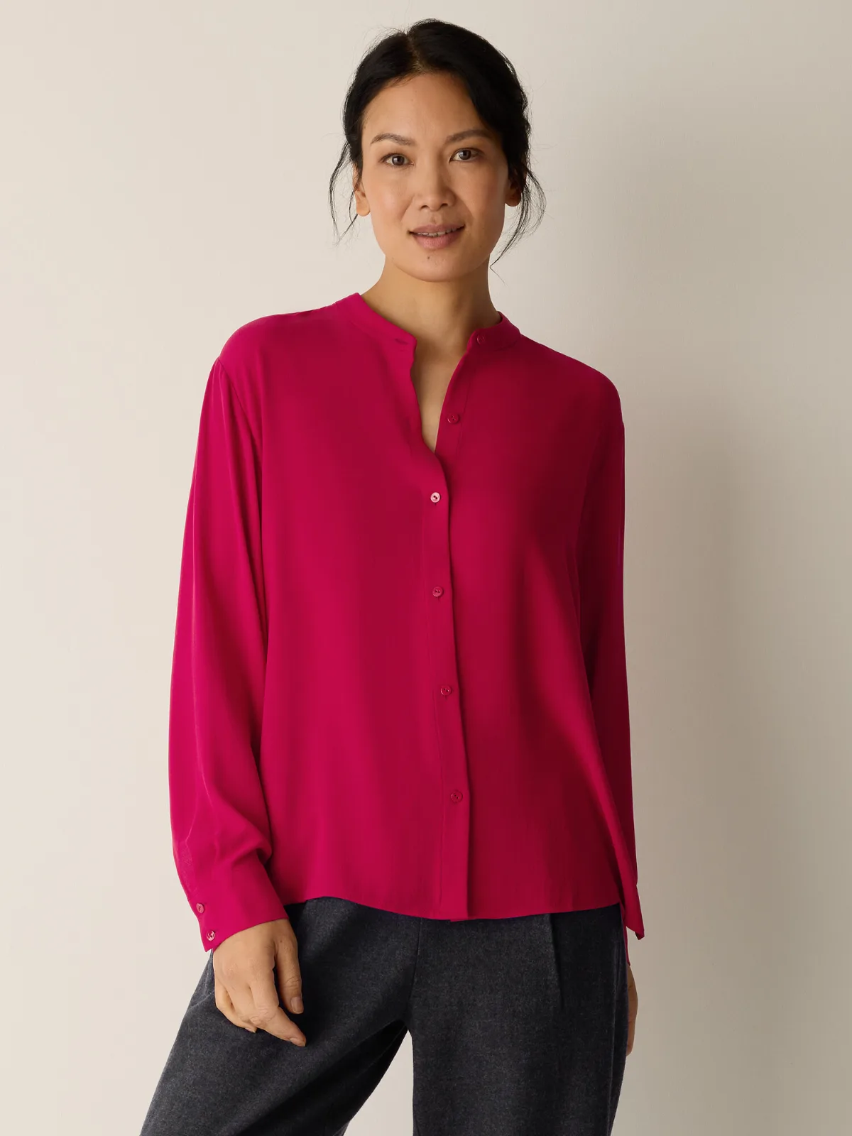 Silk Georgette Crepe Band Collar Top