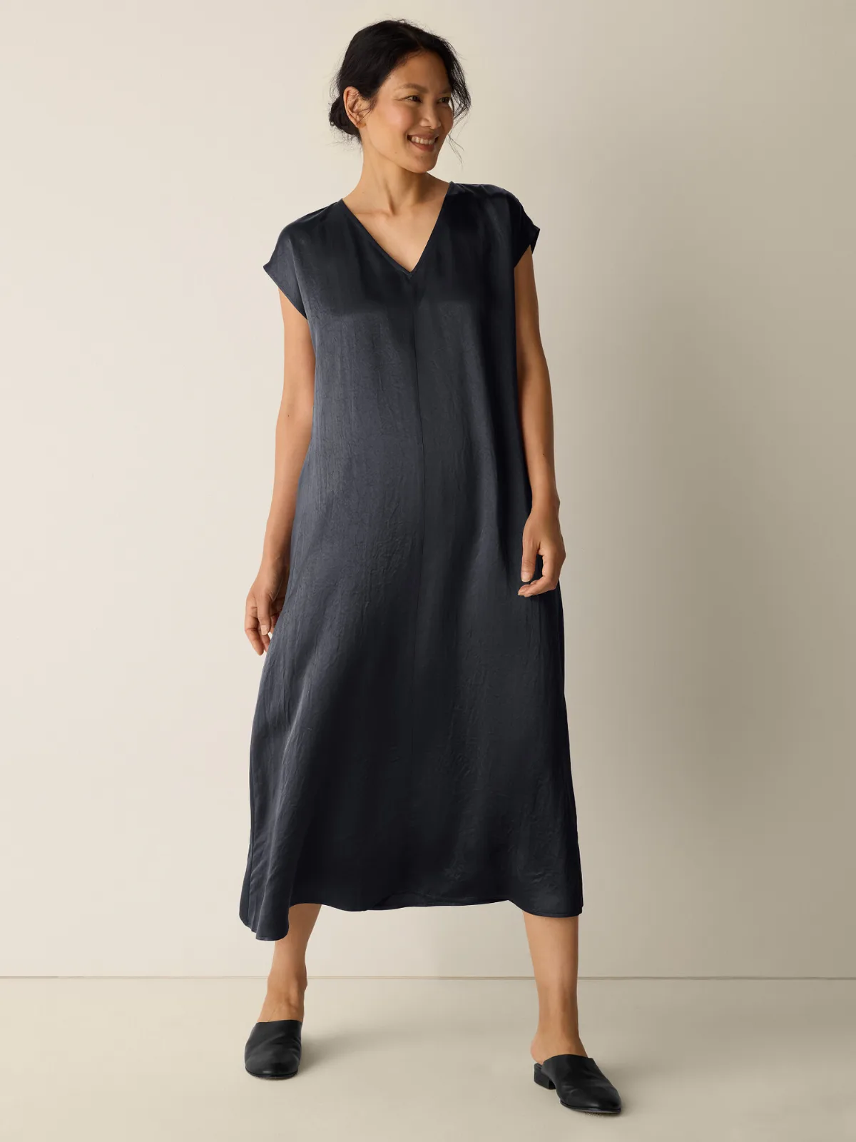 Textured Satin V-Neck Dress