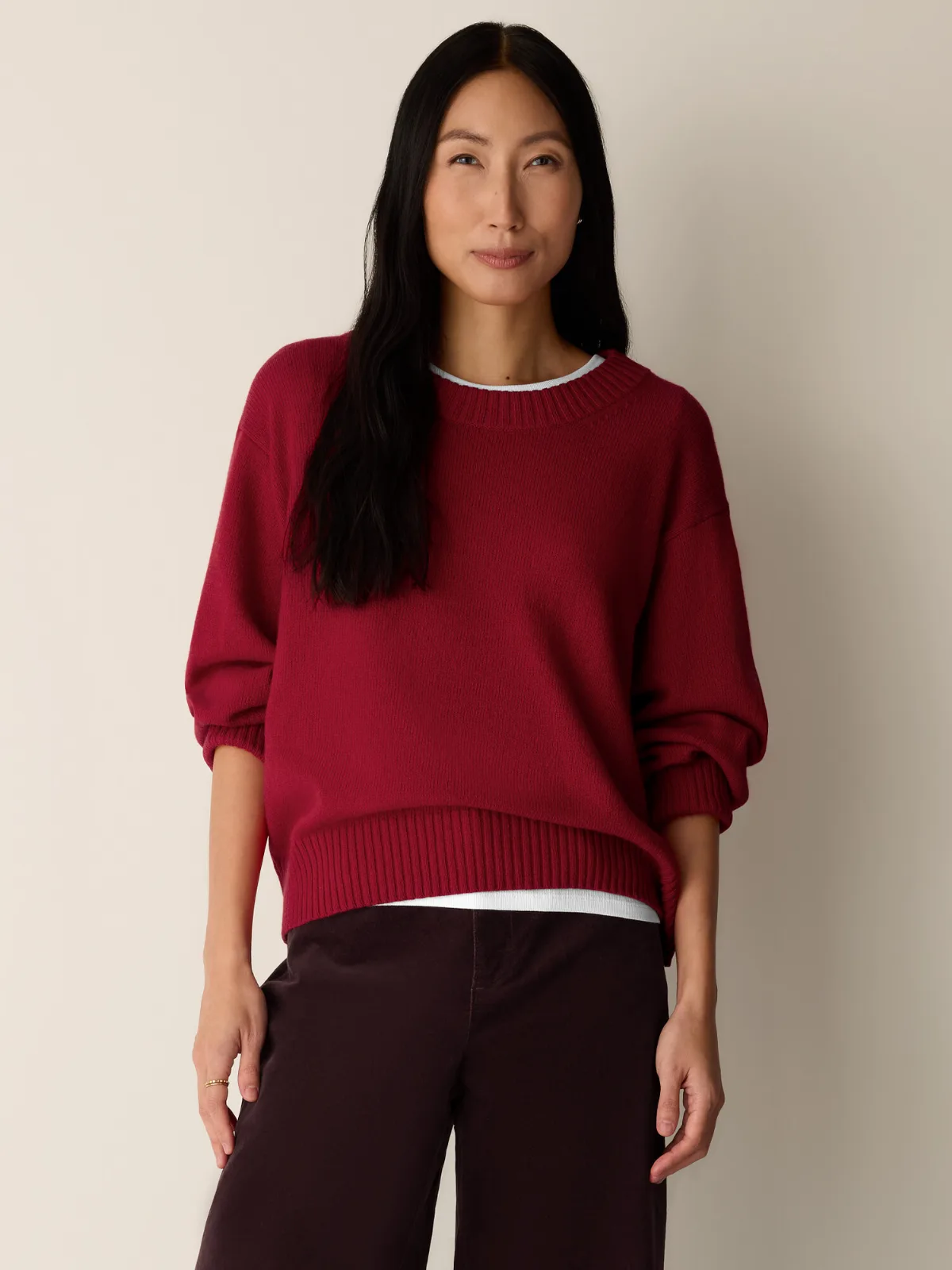 Cotton & Recycled Cashmere Crew Neck Top