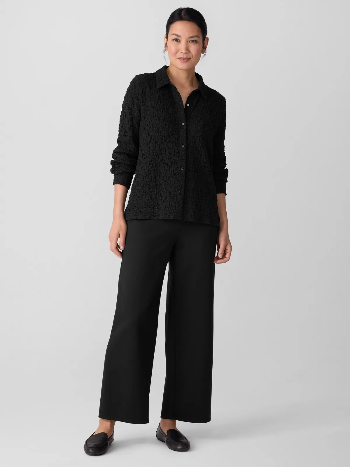 Bubble Jacquard Classic Collar Shirt by EILEEN FISHER