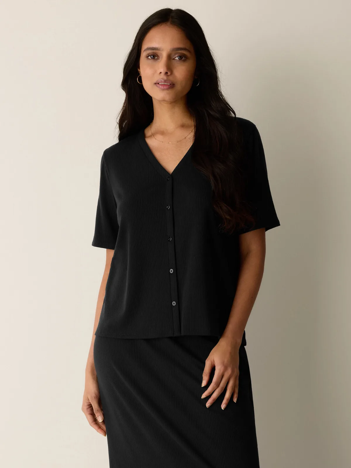 Ribbed Knit V-Neck Top by EILEEN FISHER