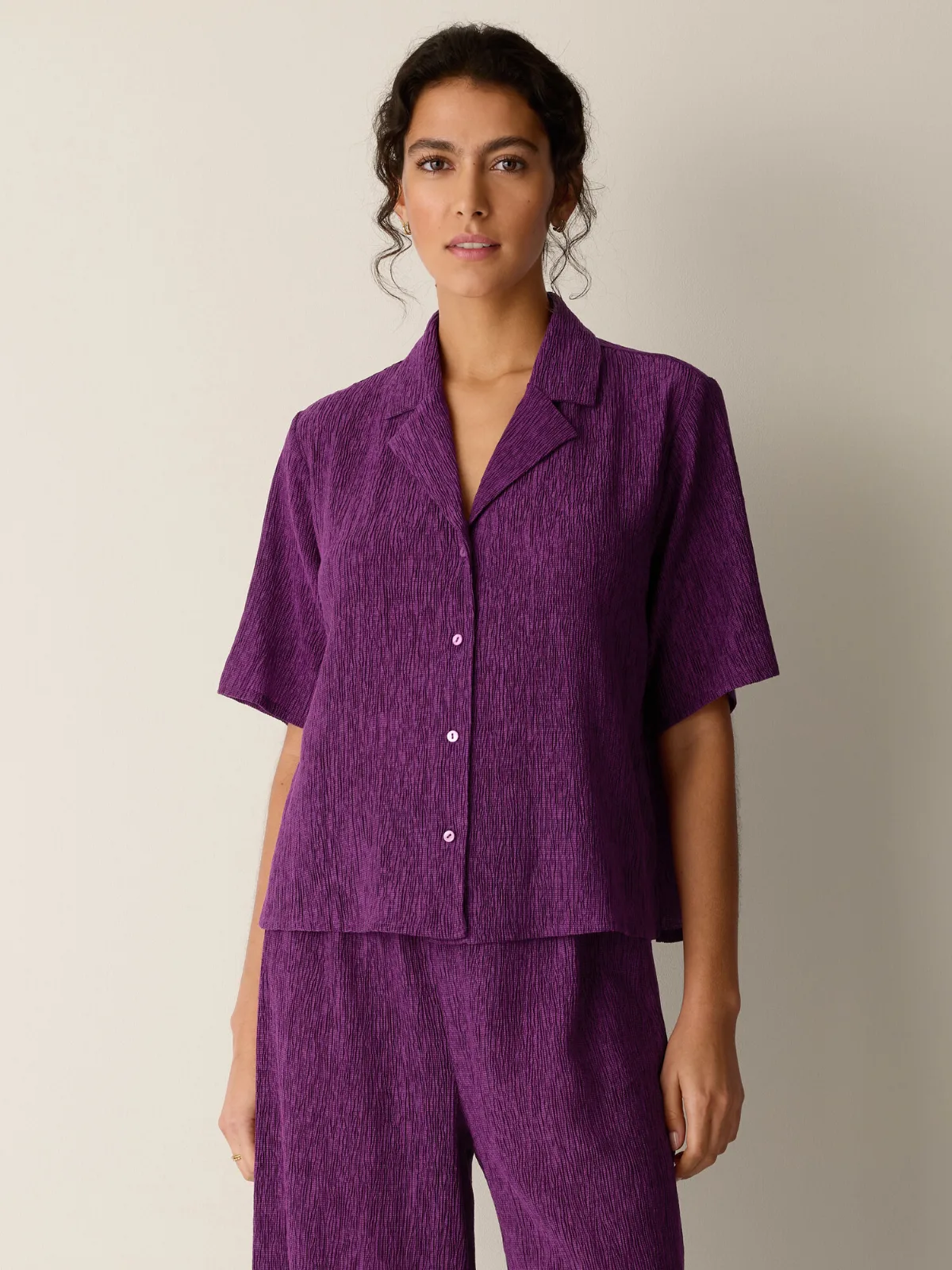 Woven Plisse Notch Collar Shirt