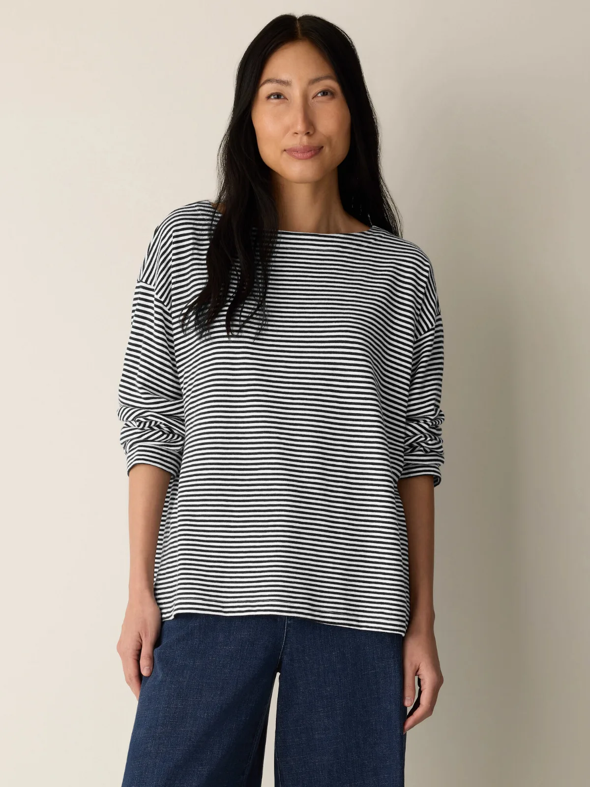 Striped Organic Cotton Slub Bateau Neck Top by EILEEN FISHER