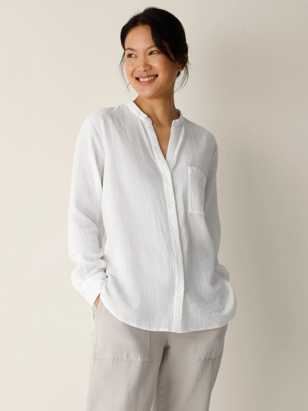 Organic Cotton Ripple Band Collar Shirt