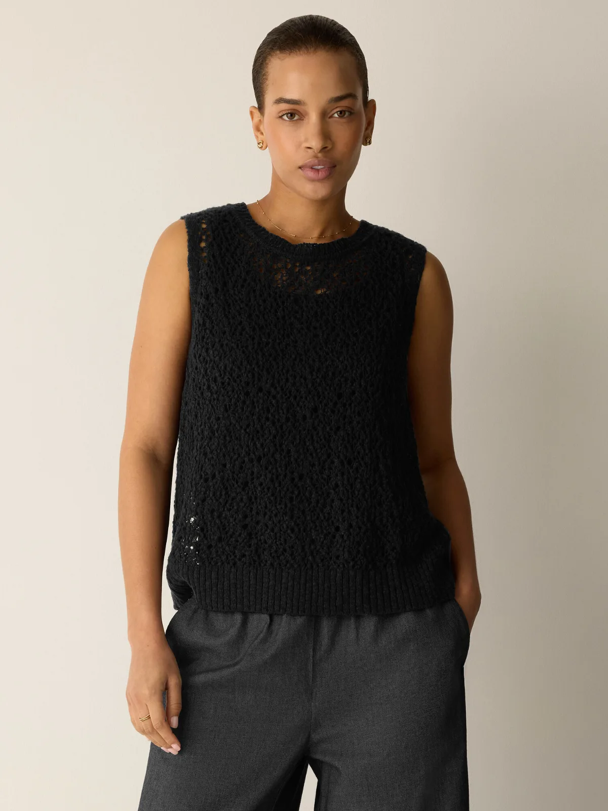 Peruvian Organic Cotton Slub Jewel Neck Tank by EILEEN FISHER