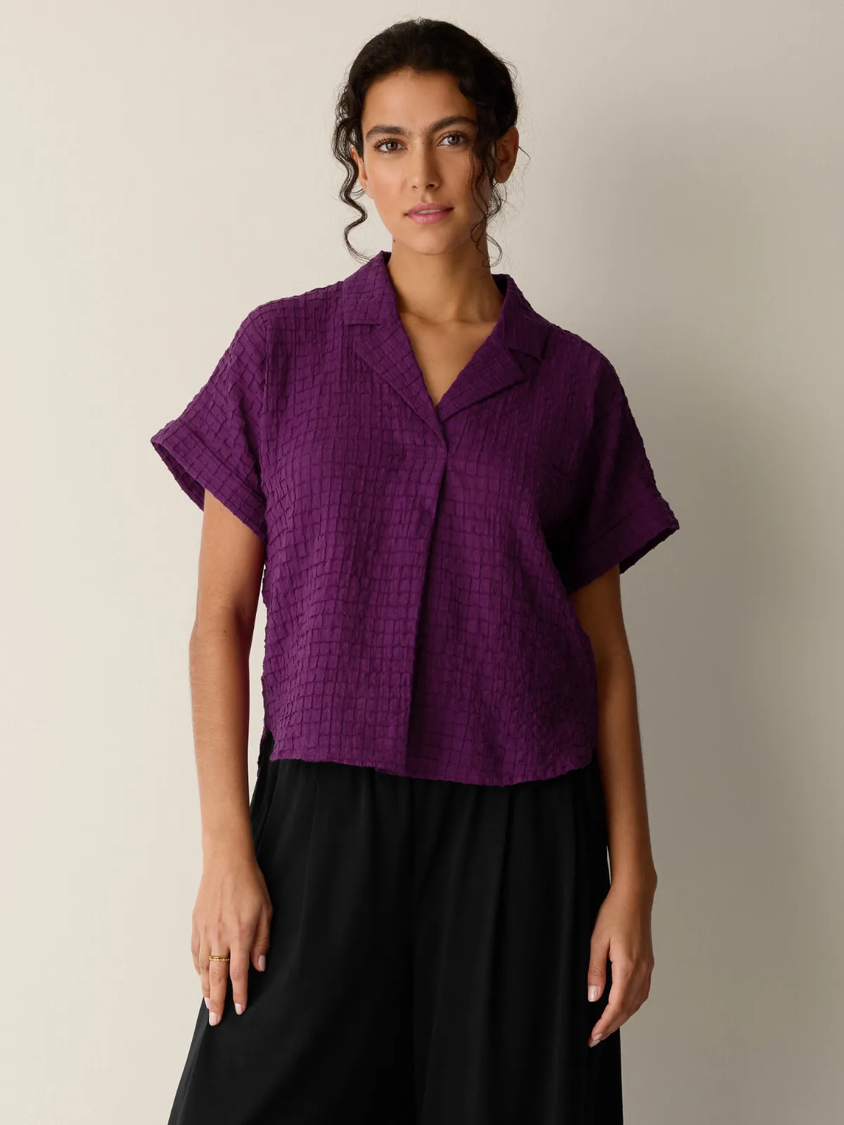 Organic Cotton Voile Box Notch Collar Shirt
