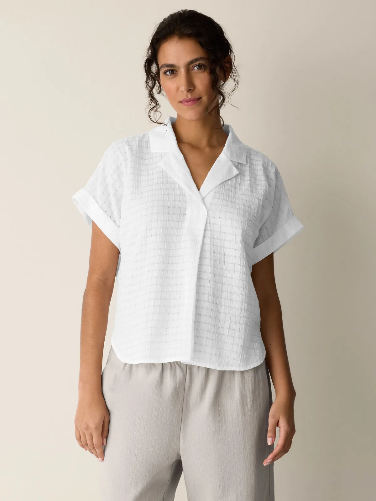 Organic Cotton Voile Box Notch Collar Shirt by EILEEN FISHER