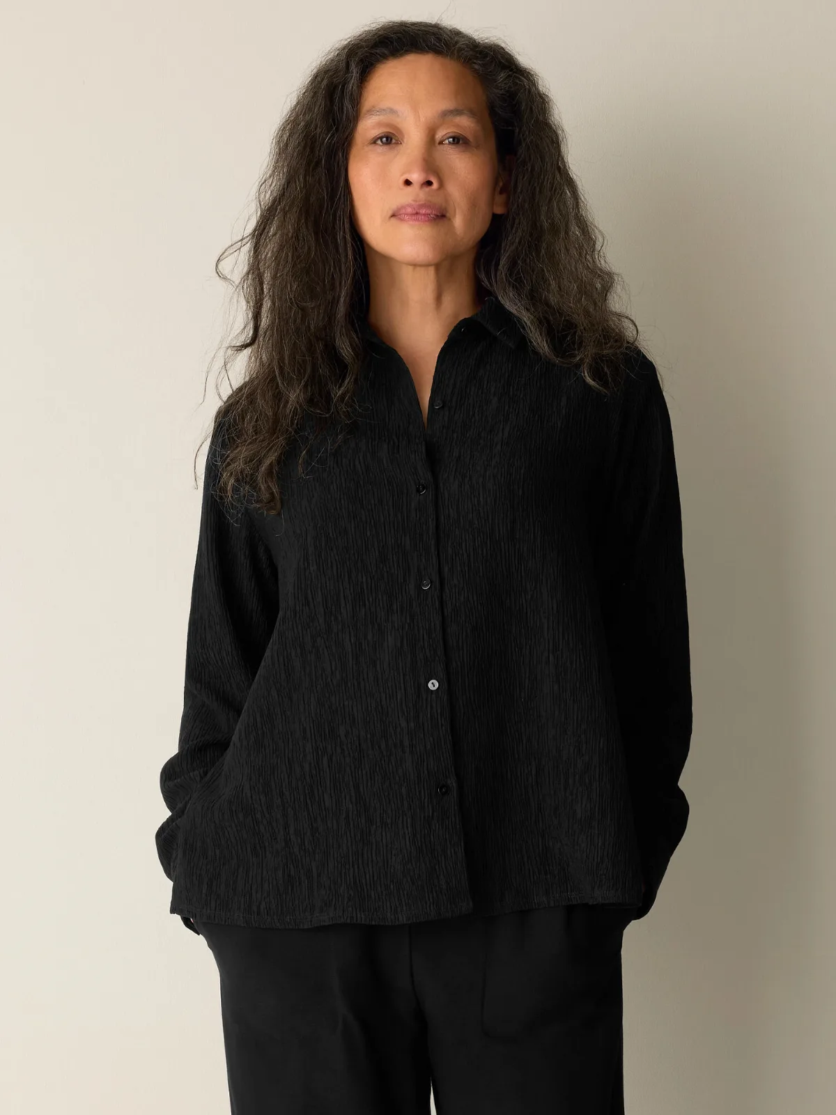Woven Plisse Classic Collar Shirt