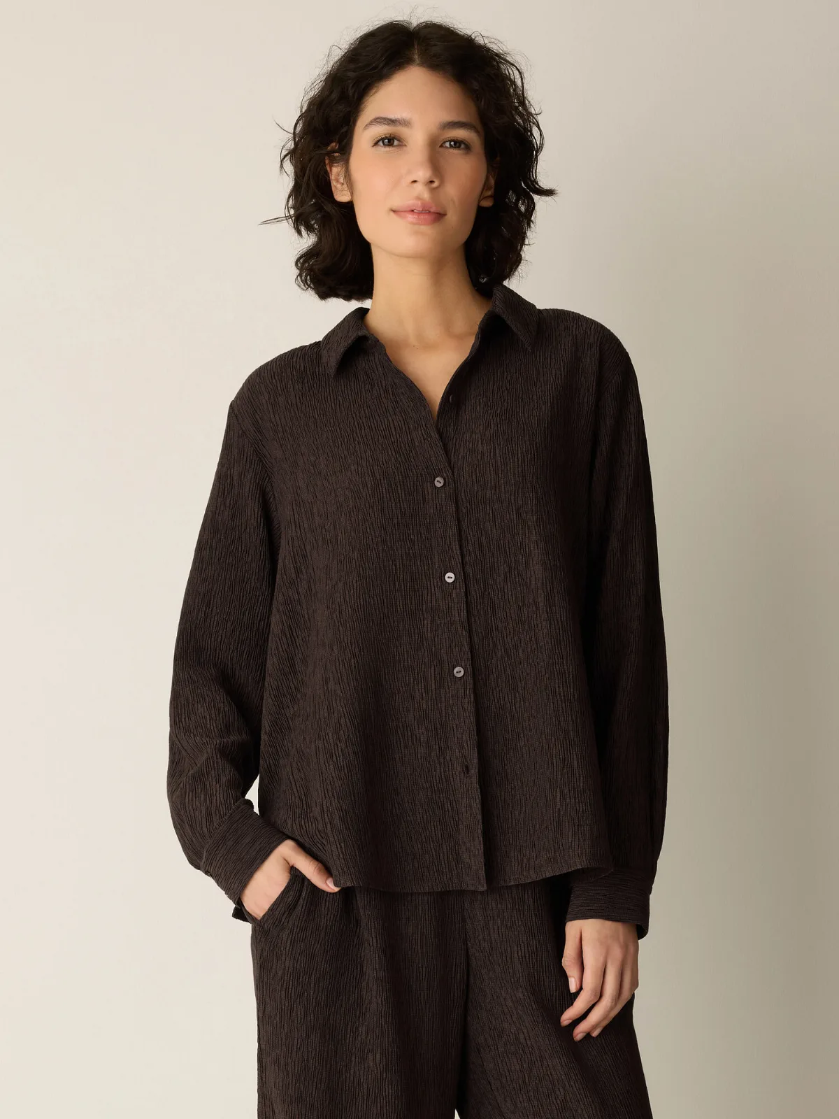 Woven Plisse Classic Collar Shirt
