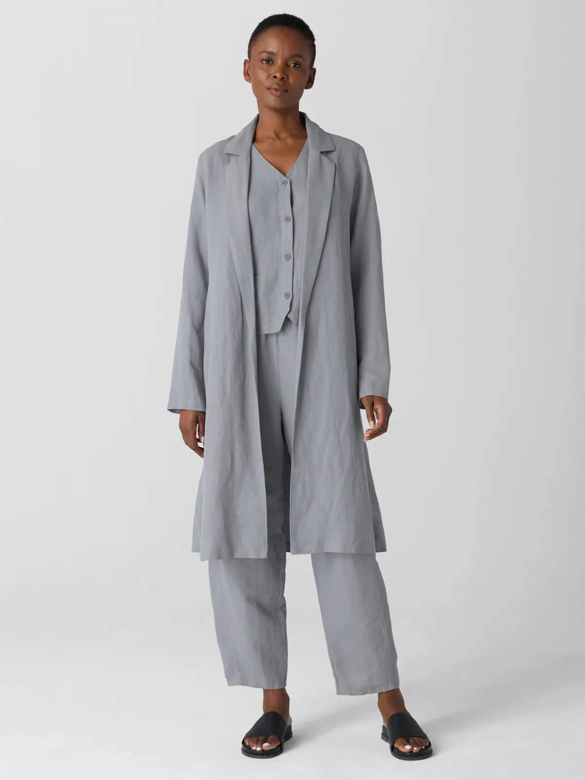Linen Silk Twill Long Blazer