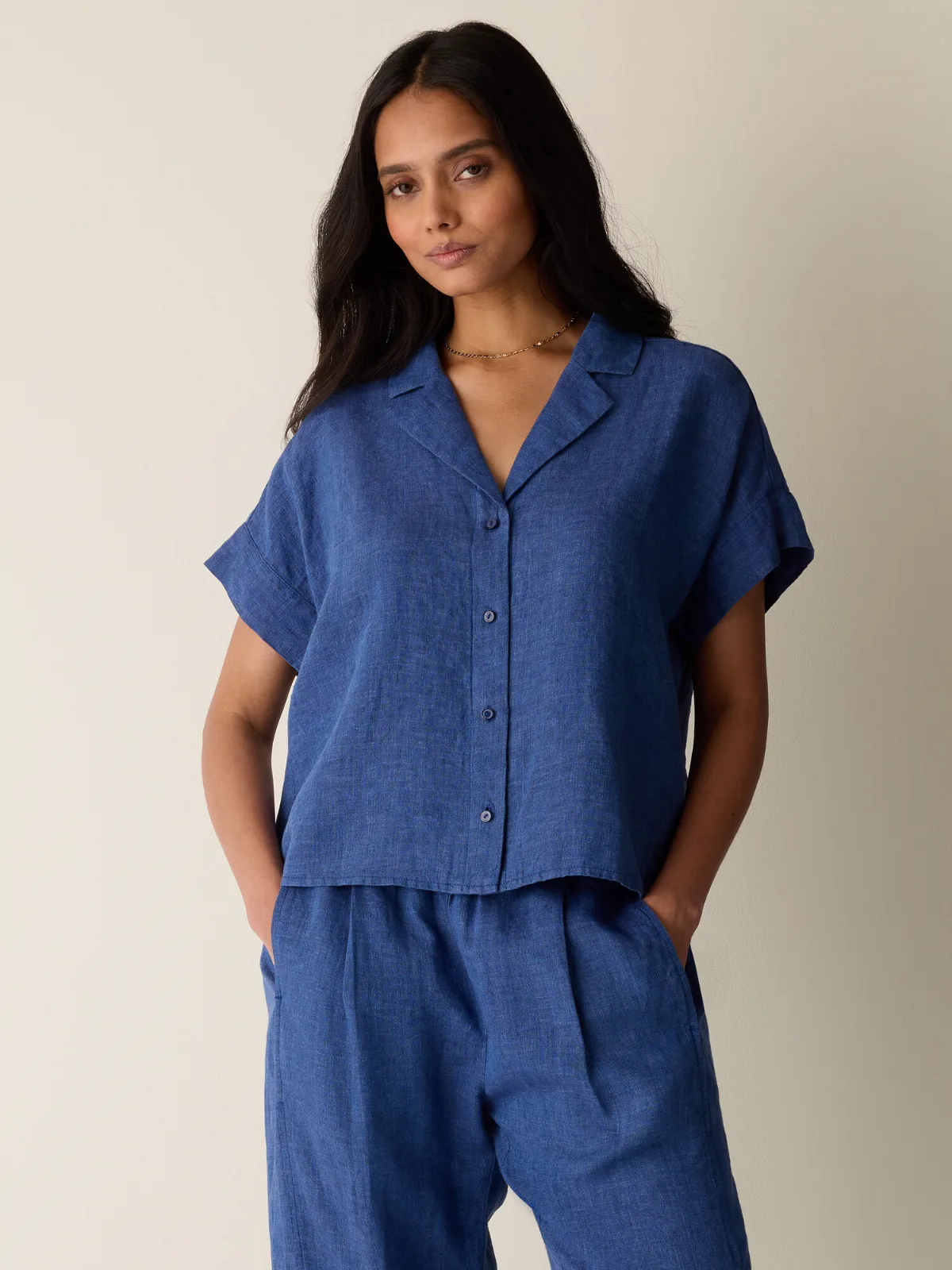 Washed Organic Linen Delave Notch Collar Shirt