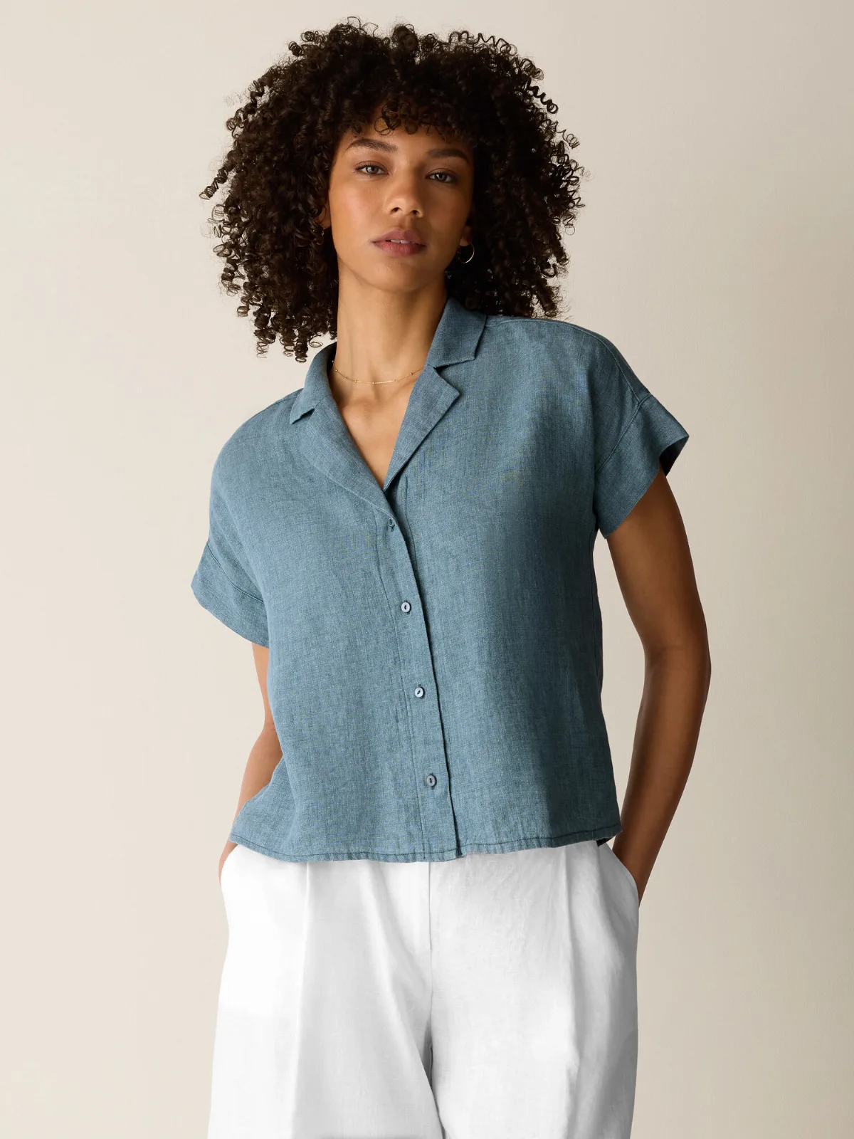 Washed Organic Linen Delave Notch Collar Shirt