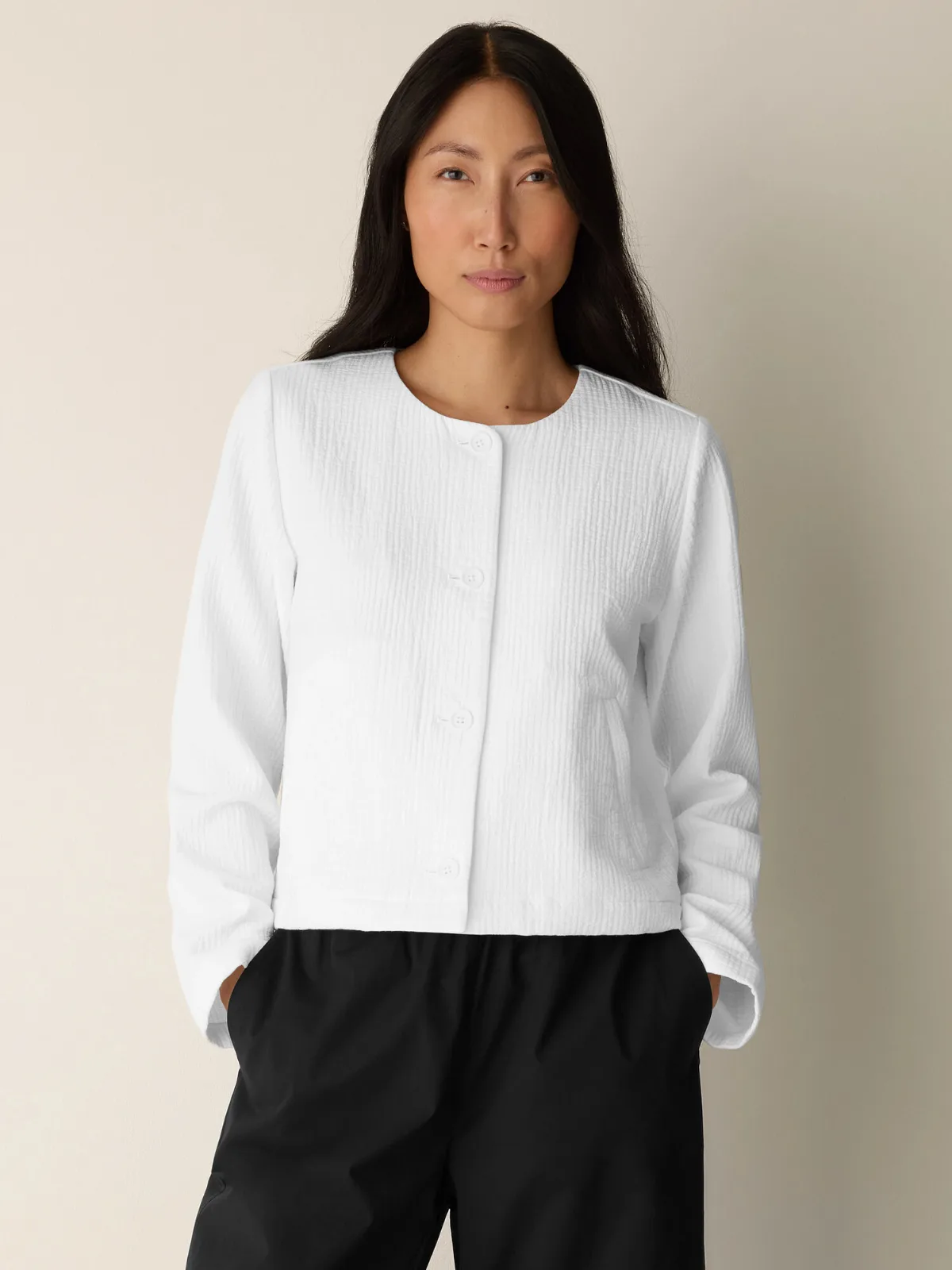 Organic Cotton Jacquard Round Neck Jacket