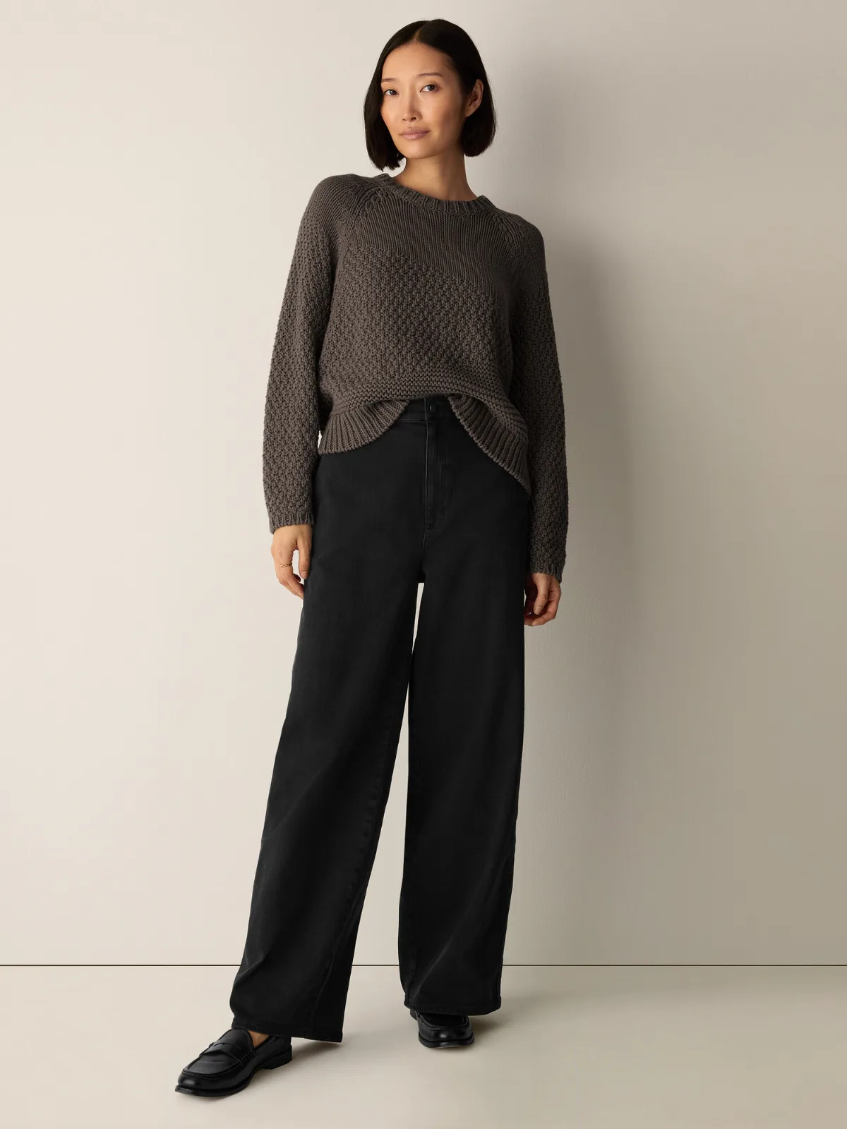 Cotton Stretch Denim Roomy Wide Trouser by EILEEN FISHER