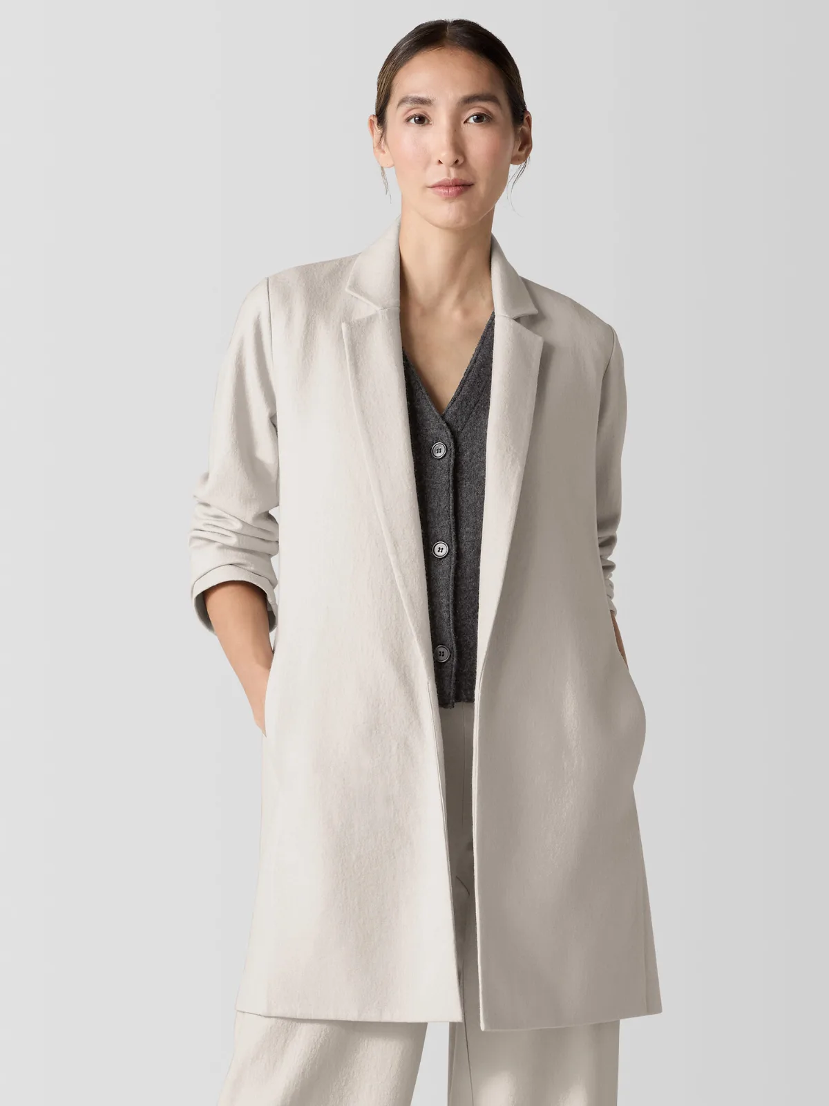 Felted Wool Jersey Long Blazer in Regenerative Wool