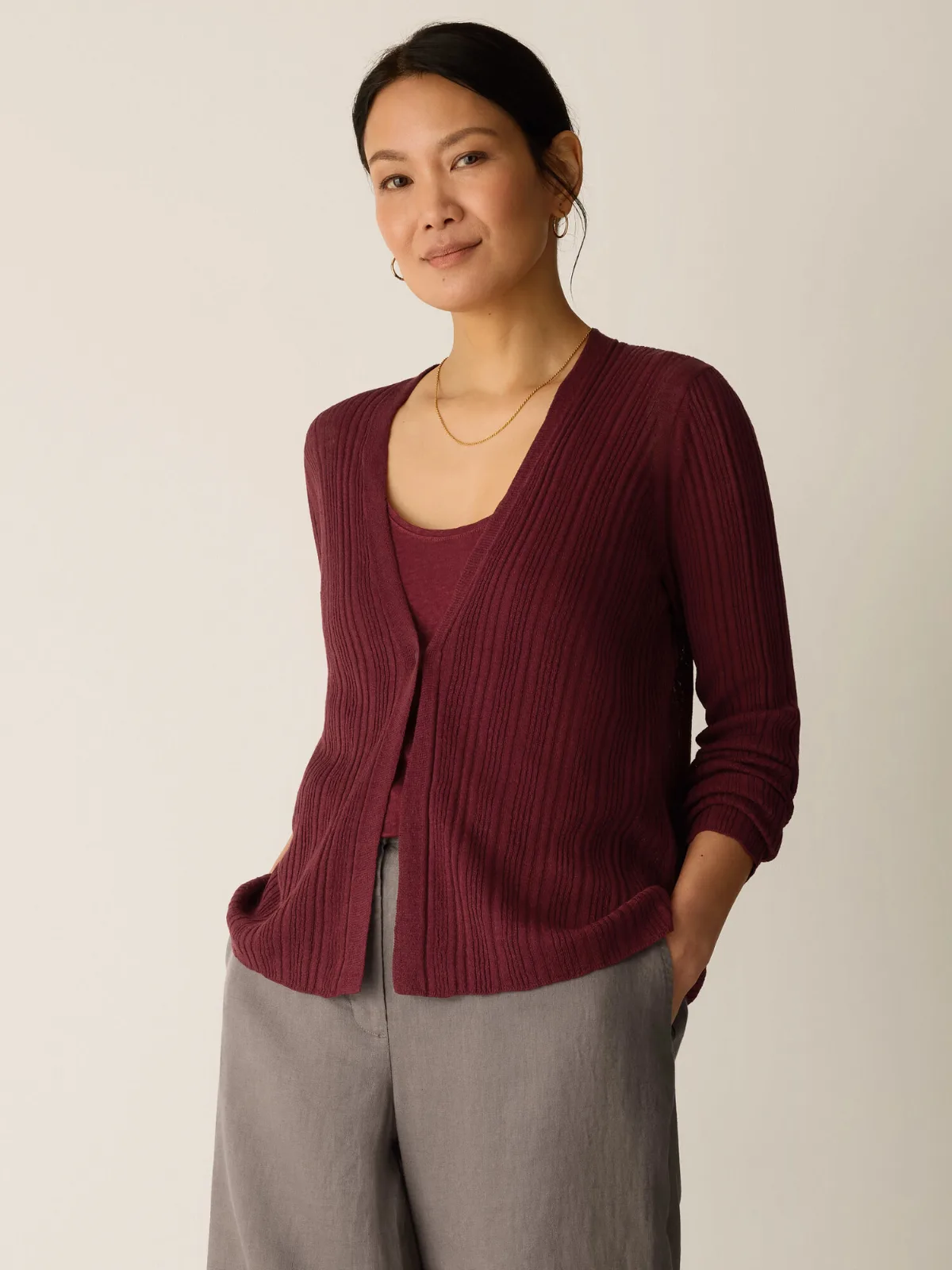 Organic Linen Cotton V-Neck Cardigan by EILEEN FISHER