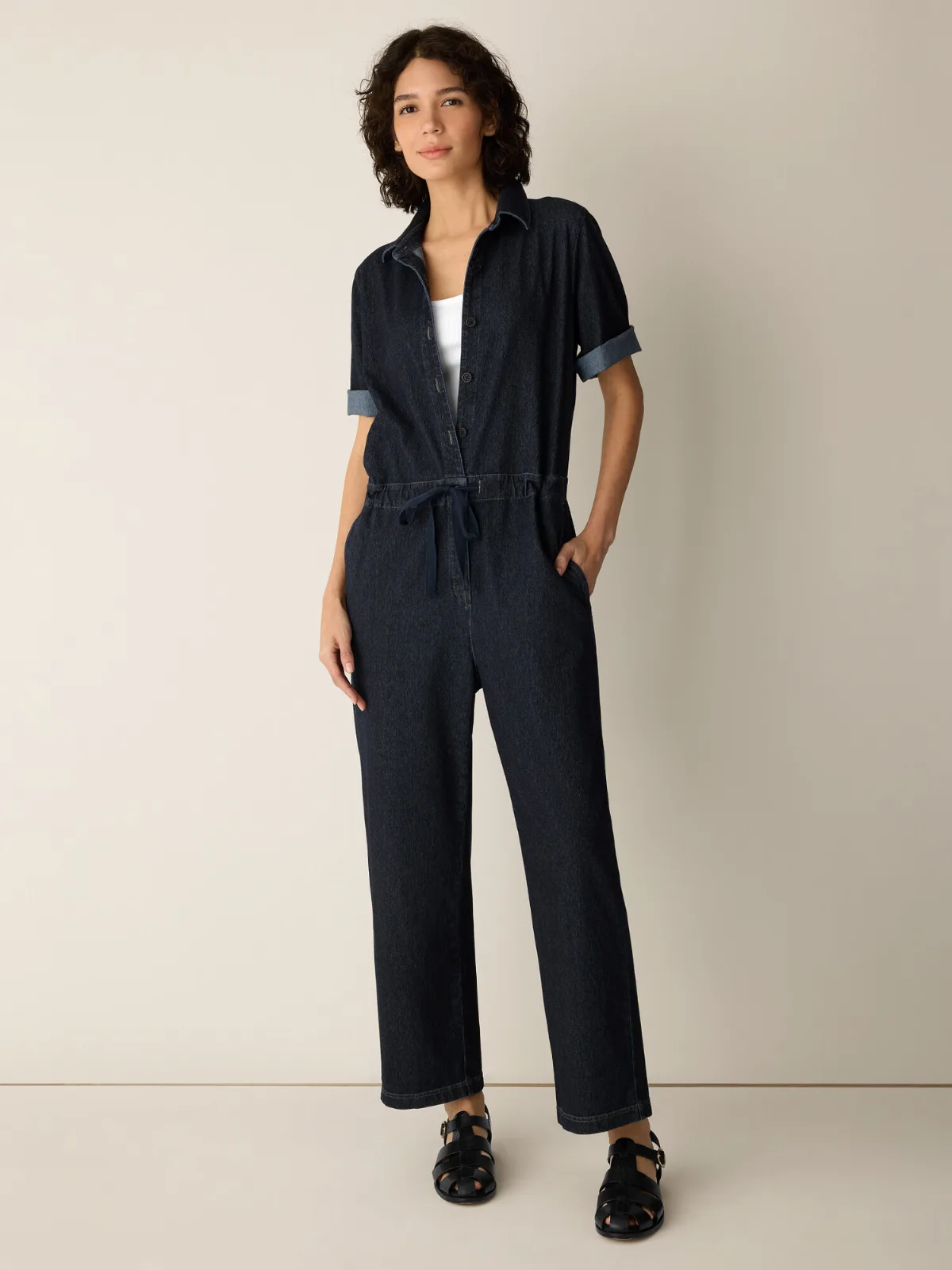 Cotton Indigo Knit Denim Jumpsuit