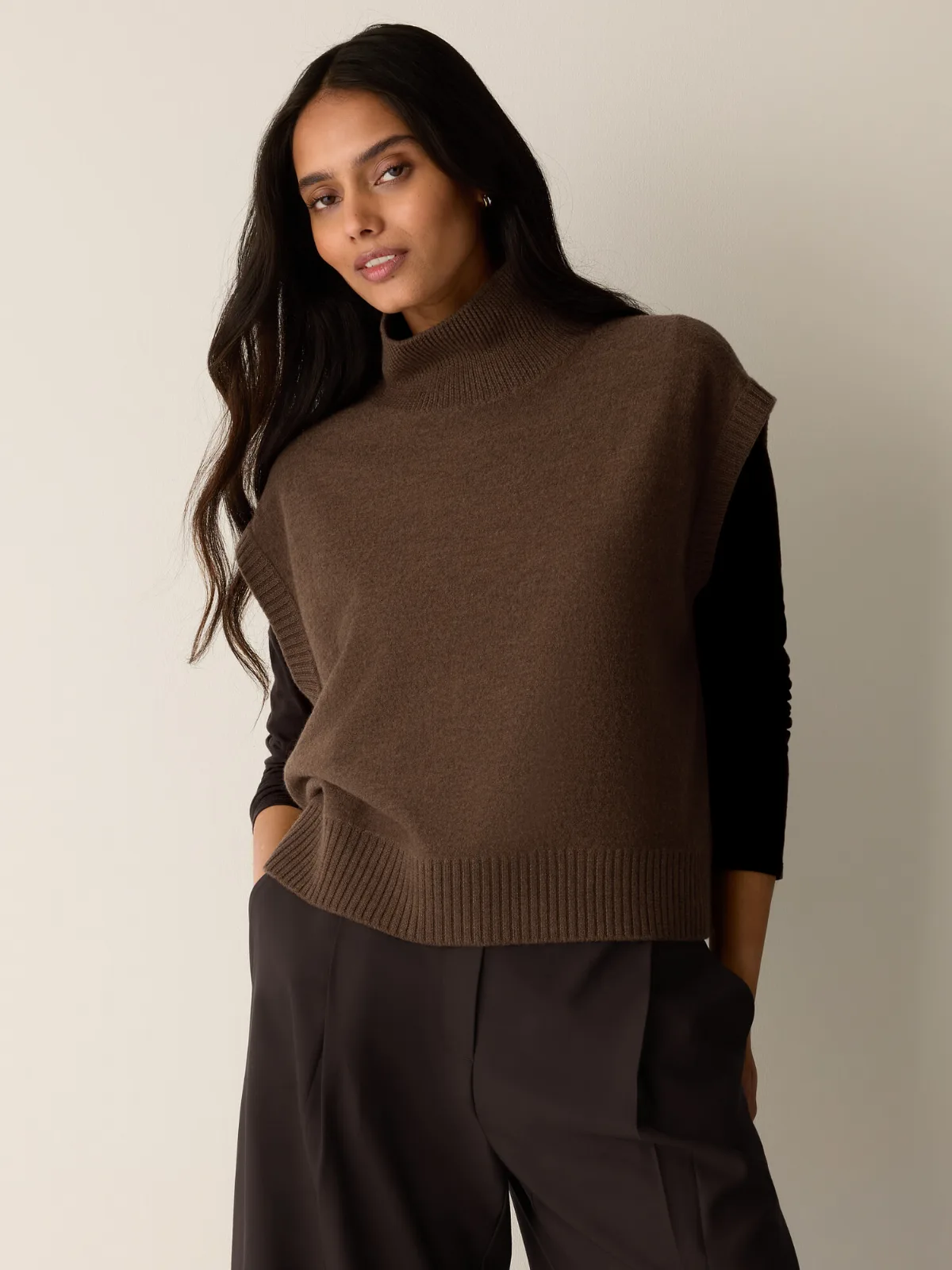 Fine Felted Wool Turtleneck Top in Regenerative Wool