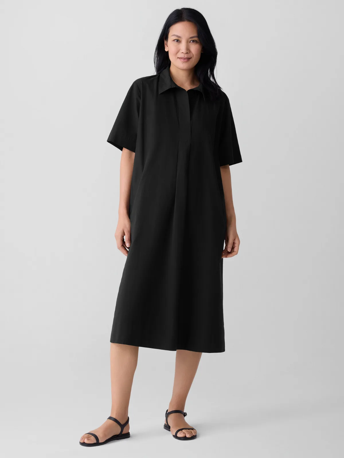 Washed Organic Cotton Poplin Split Neck Dress