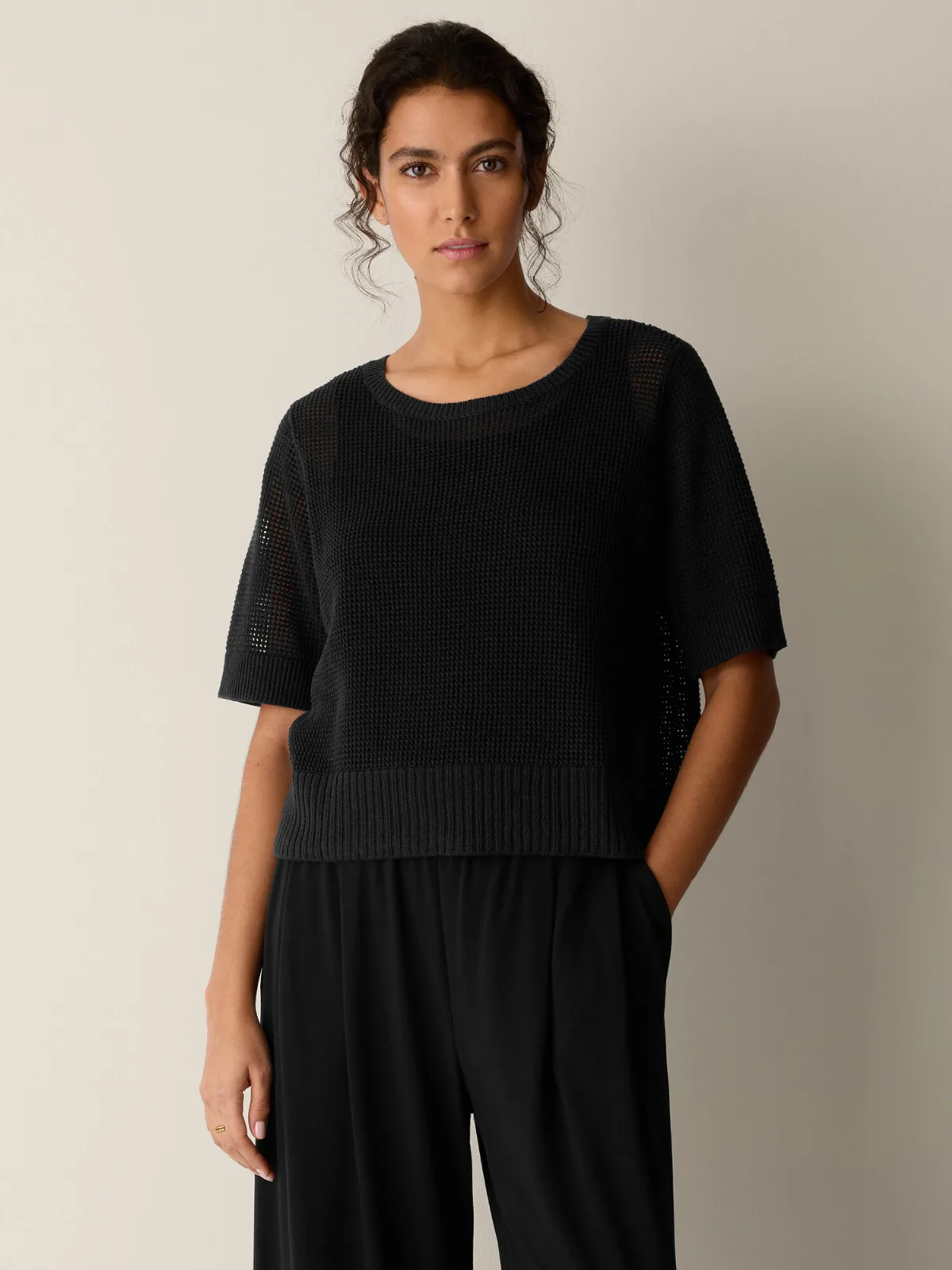 Organic Linen Cotton Round Neck Top by EILEEN FISHER