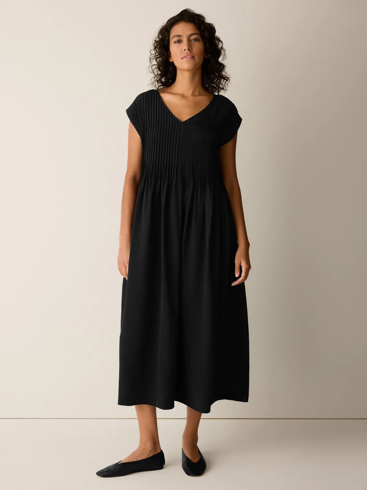 Silk Crepe De Chine V-Neck Dress