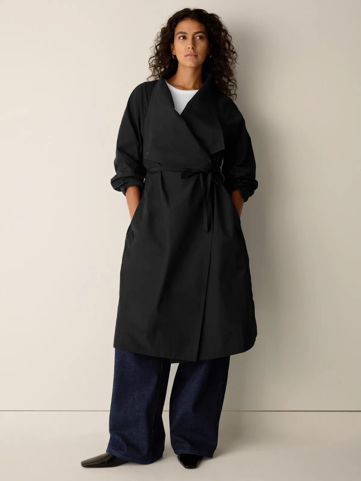 Light Cotton Nylon Drape Neck Coat