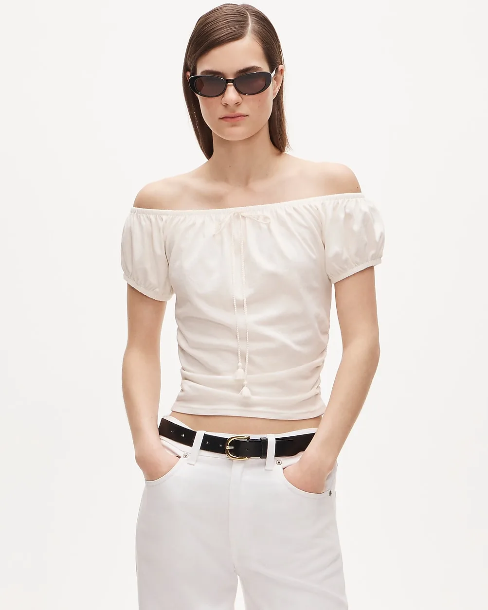 Vintage Jersey Ruched Tie-Front Top