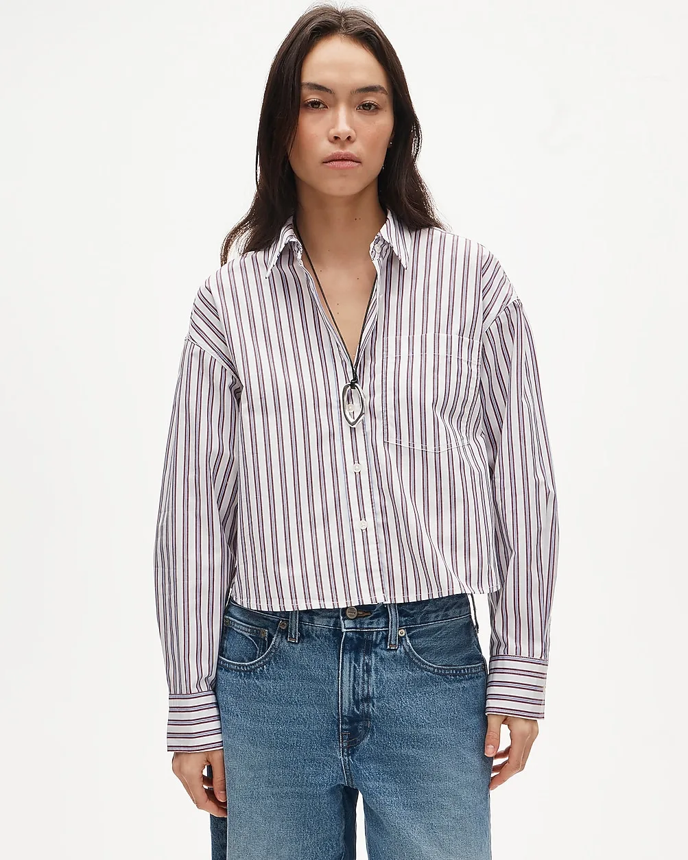 Étienne Cropped Button-Up Shirt in Striped Cotton Poplin by J.Crew