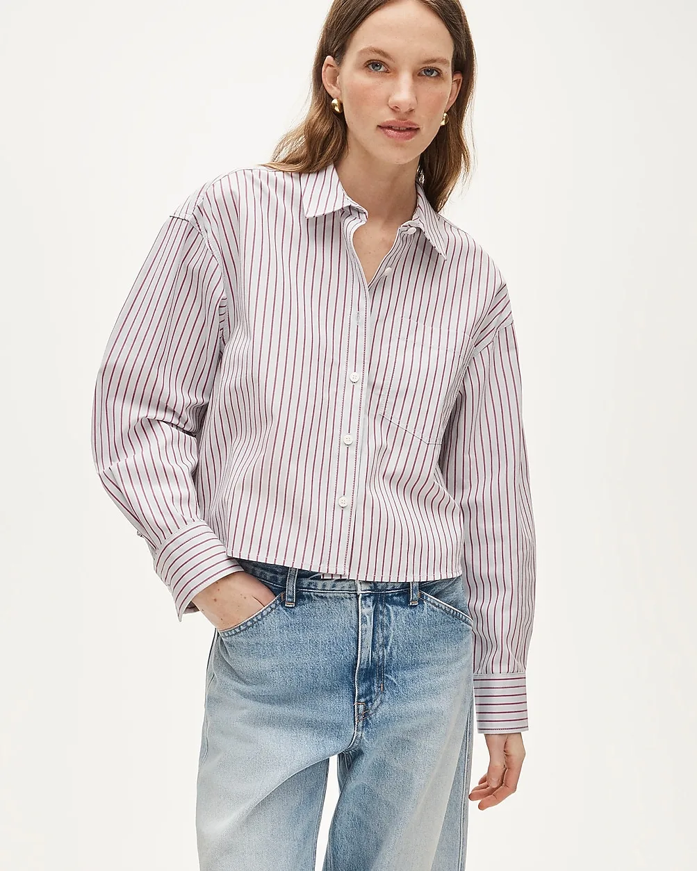 Étienne Cropped Button-Up Shirt in Striped Cotton Poplin