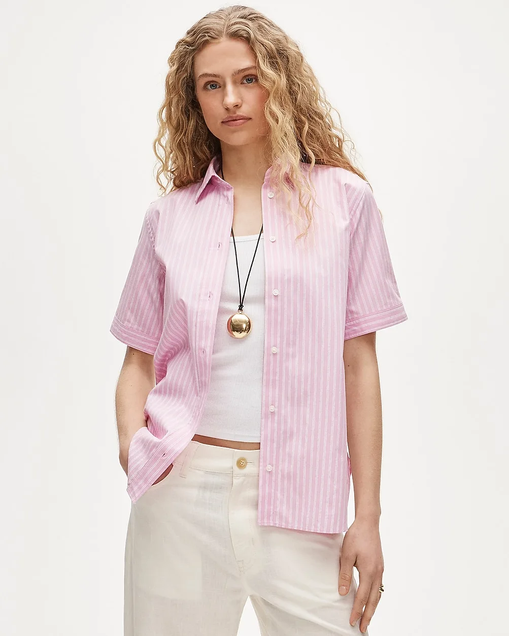 Garçon Short-Sleeve Shirt in Striped Cotton Poplin