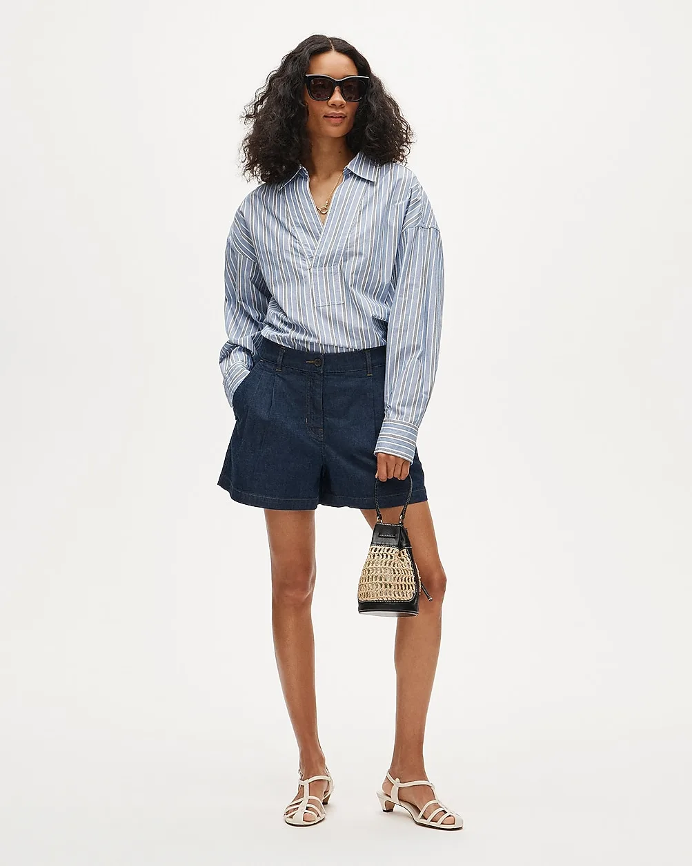 Easy Pleated Short in Drapey Denim