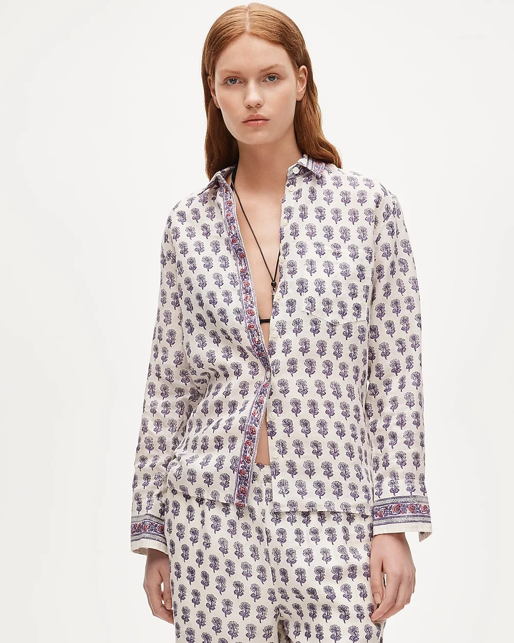 Garçon Classic Shirt in Lilac Block-Print Linen