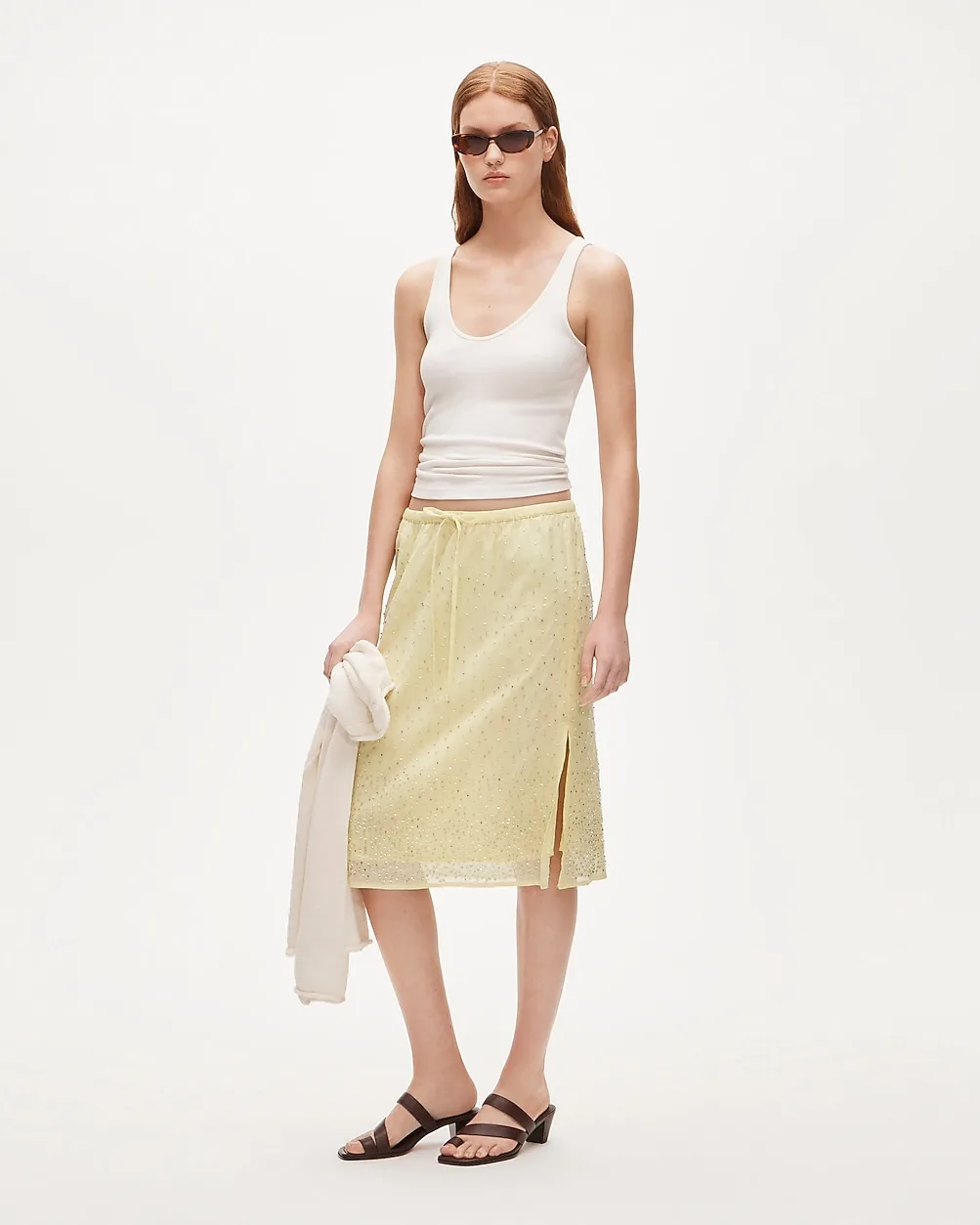 Drawstring Slip Skirt in Beaded Cotton