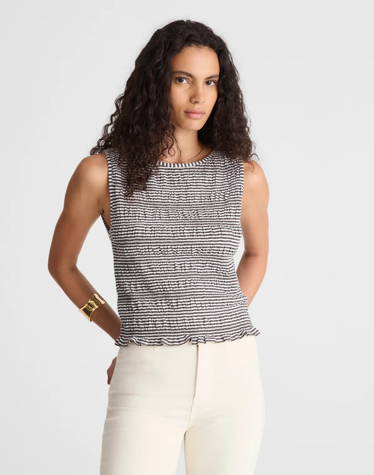 Smocked Boatneck Tank in Stripe