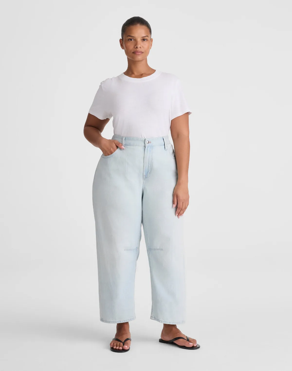 The Darted Barrel-Leg Jean in Airy Denim