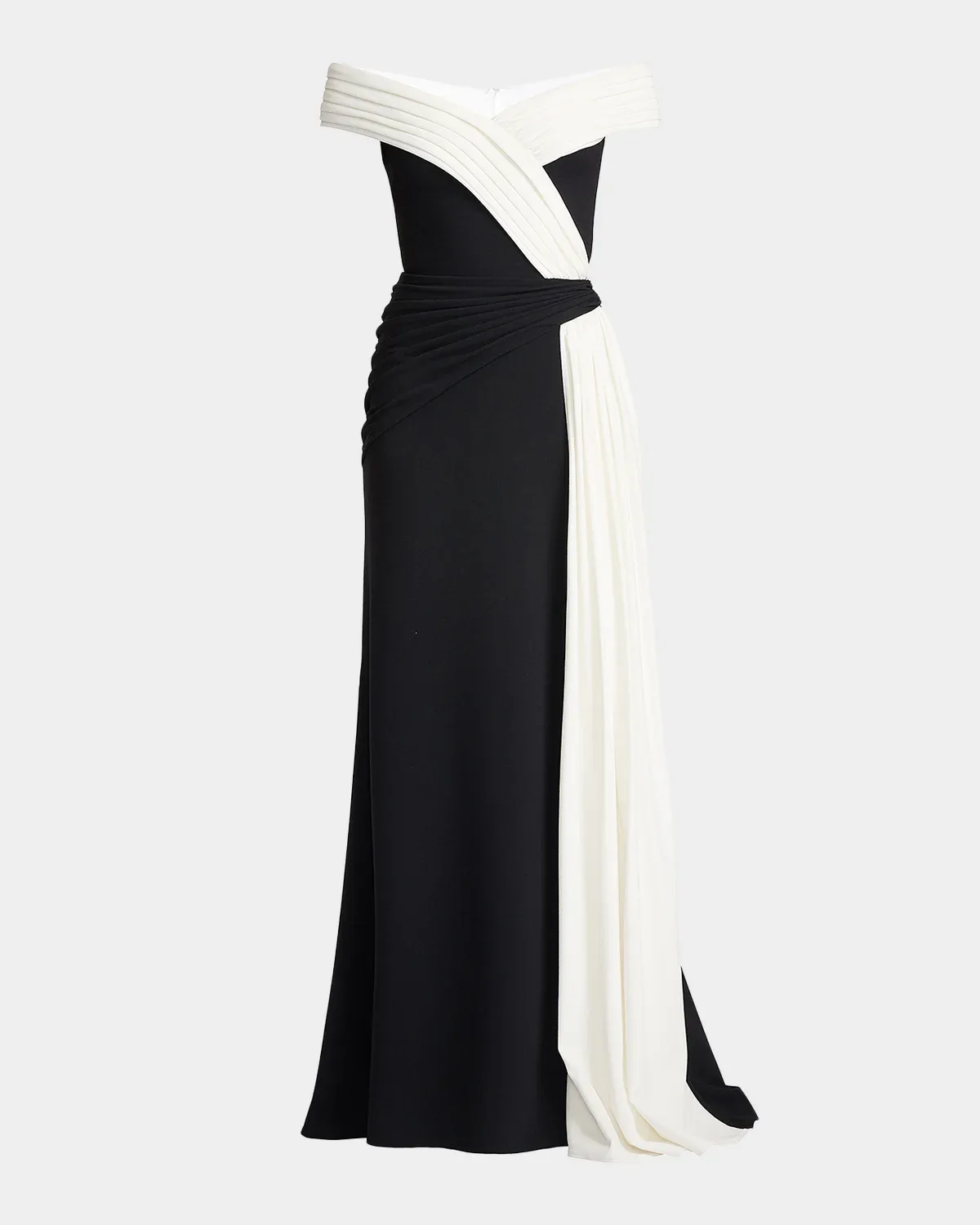 Lohner Two-Tone Draped Off-The-Shoulder Trumpet Gown