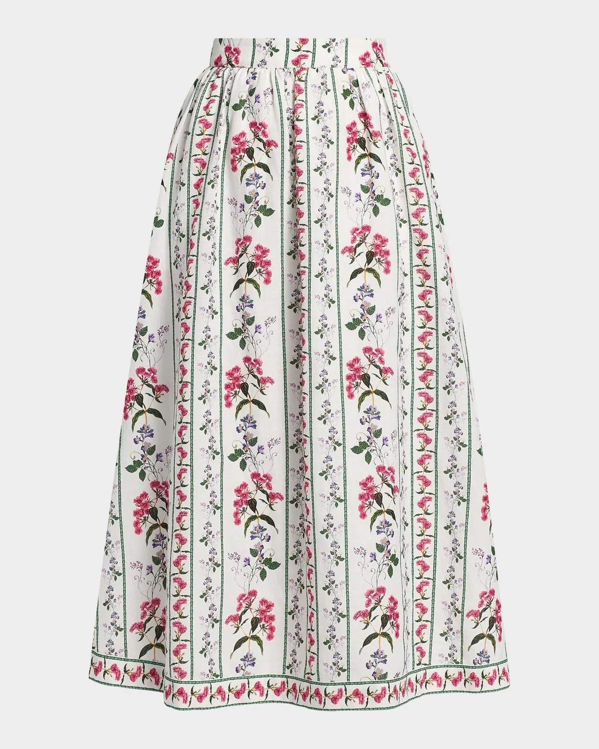 Floral Linen-Cotton Midi Skirt