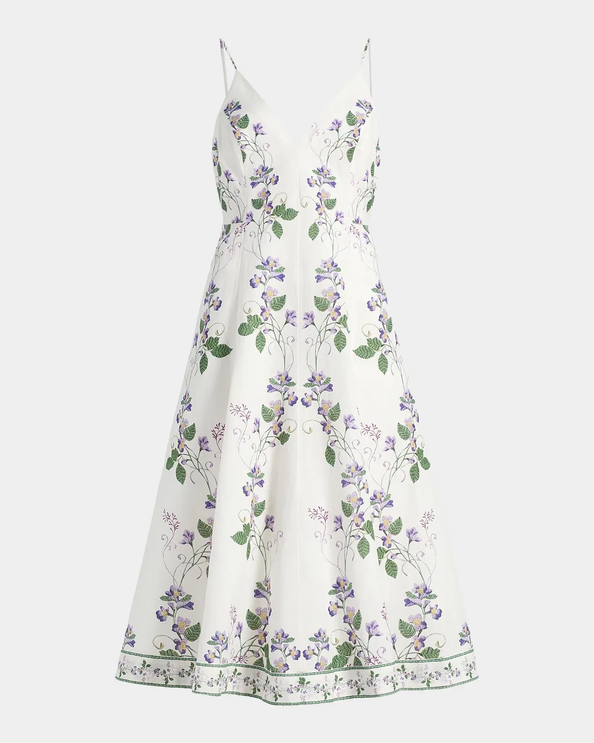 Floral Linen-Cotton A-Line Midi Dress