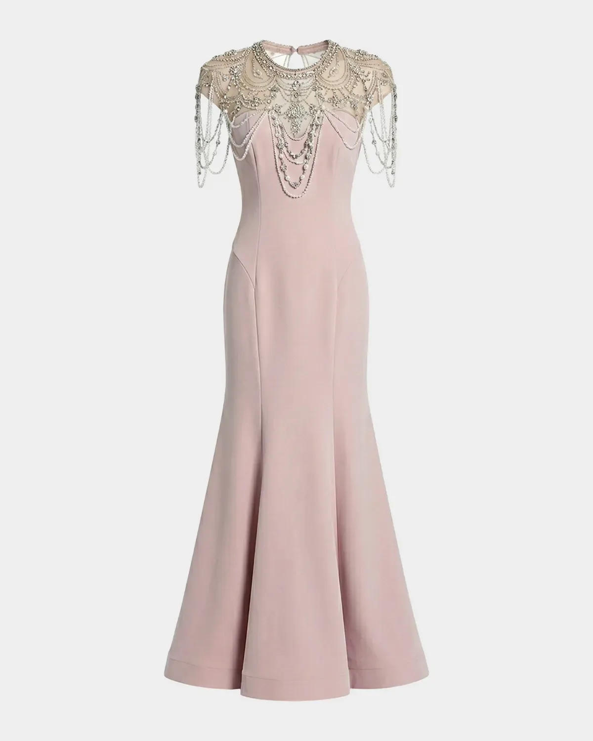 Beaded Cap-Sleeve Mermaid Gown